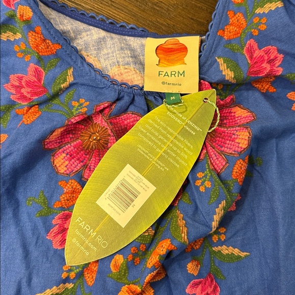 Farm Rio Blue Summer Fruit Scarf Euroflax™ Premium Linen Mini Dress - Picture 5 of 6